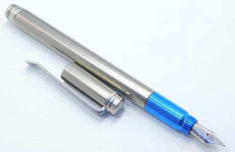 TiLiner Titanium Fountain Pen w/blue grip